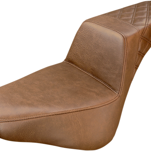 SADDLEMEN Step Up Seat - Passenger Lattice Stitched - Brown Step Up Seat — Rear Lattice Stitch - Team Dream Rides
