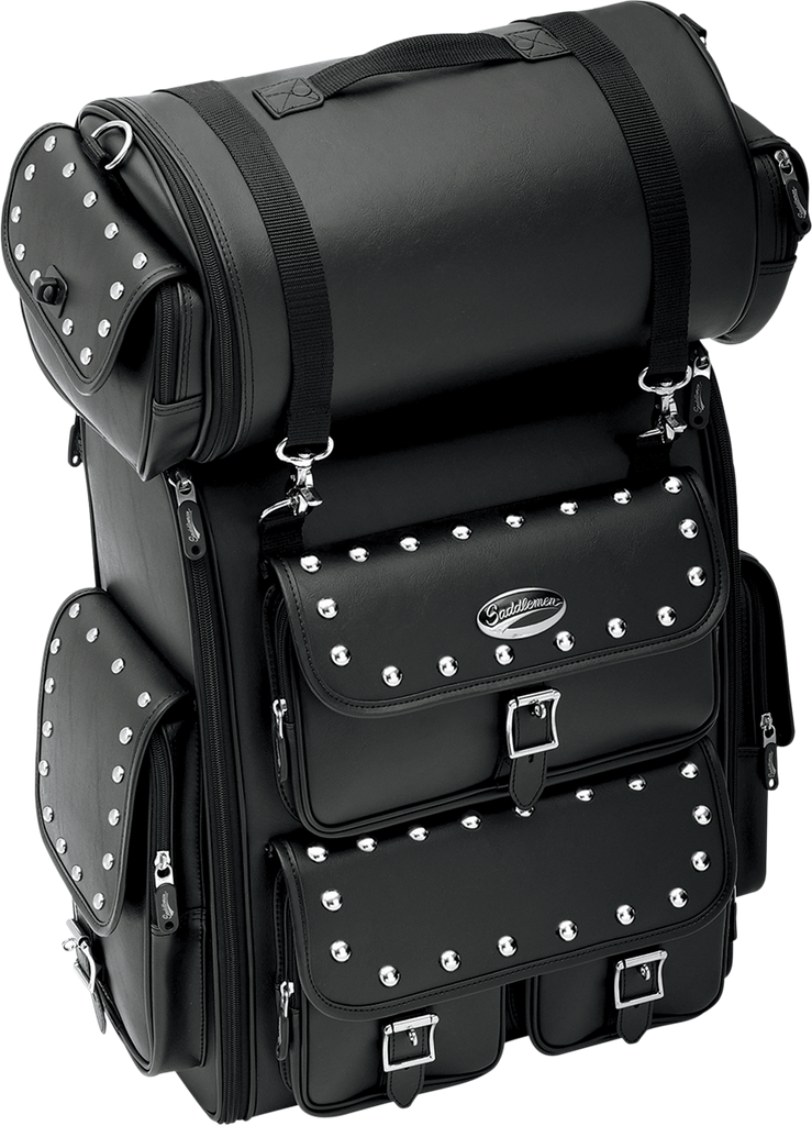 SADDLEMEN Sissy Bar Bag - Desperado EX2200S Sissy Bar Bag with Studded Roll Bag - Team Dream Rides
