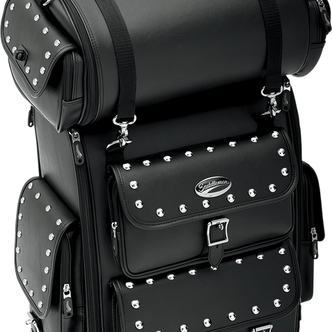 SADDLEMEN Sissy Bar Bag - Desperado EX2200S Sissy Bar Bag with Studded Roll Bag - Team Dream Rides