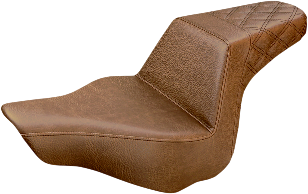 SADDLEMEN Step Up Seat - Passenger Lattice Stitched - Brown - FXSB Step Up Seat — Rear Lattice Stitch - Team Dream Rides