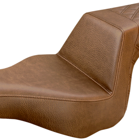 SADDLEMEN Step Up Seat - Passenger Lattice Stitched - Brown - FXSB Step Up Seat — Rear Lattice Stitch - Team Dream Rides