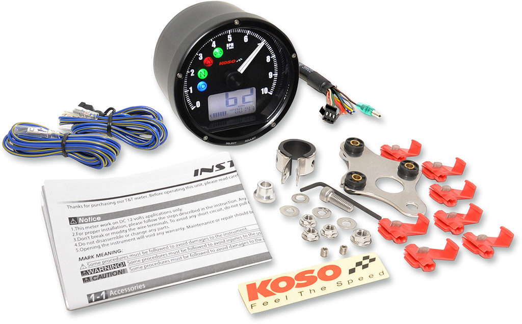 KOSO NORTH AMERICA TNT-01R Universal Electronic Speedometer/Tachometer - Black Face/Casing TNT-01R Universal Electronic Speedometer/Tachometer - Team Dream Rides