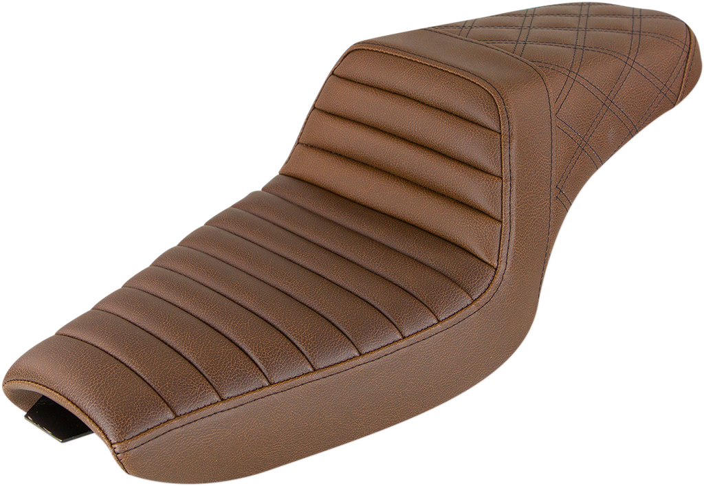 SADDLEMEN Step Up Seat - Tuck and Roll/Lattice Stitched - Brown Step Up Seat — Rear Lattice Stitch/Tuck and Roll - Team Dream Rides