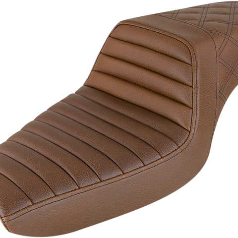 SADDLEMEN Step Up Seat - Tuck and Roll/Lattice Stitched - Brown Step Up Seat — Rear Lattice Stitch/Tuck and Roll - Team Dream Rides