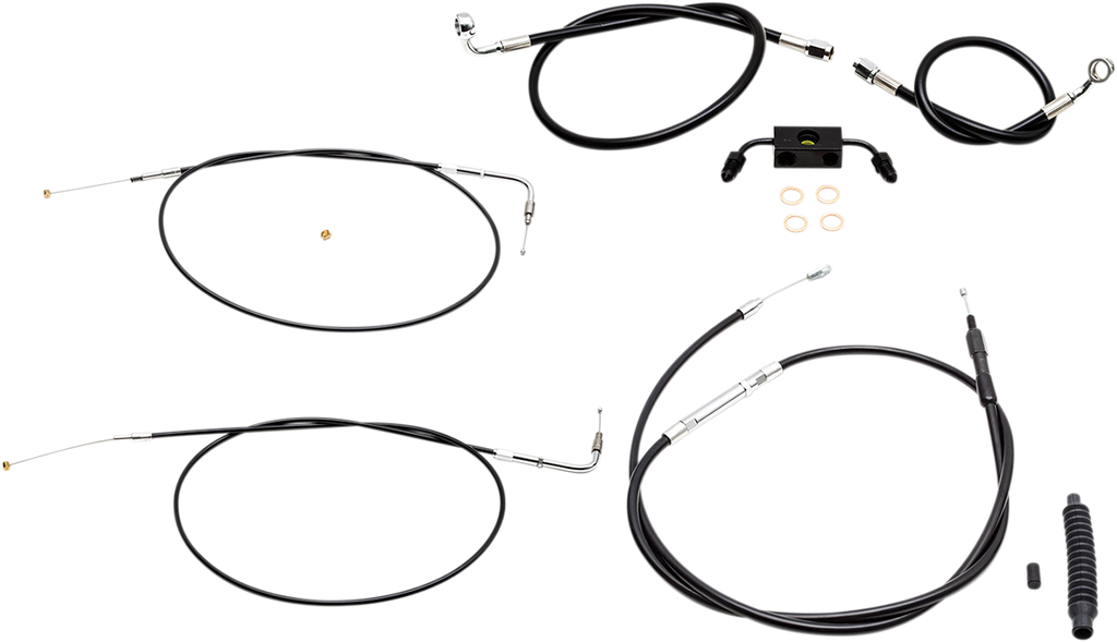 LA CHOPPERS Standard Black Vinyl Braided Handlebar Cable/Brake Line Kit For 15" - 17" Ape Hanger Handlebars Standard Black Vinyl Braided Handlebar Cable/Brake Line Kit — Ape Hanger - Team Dream Rides