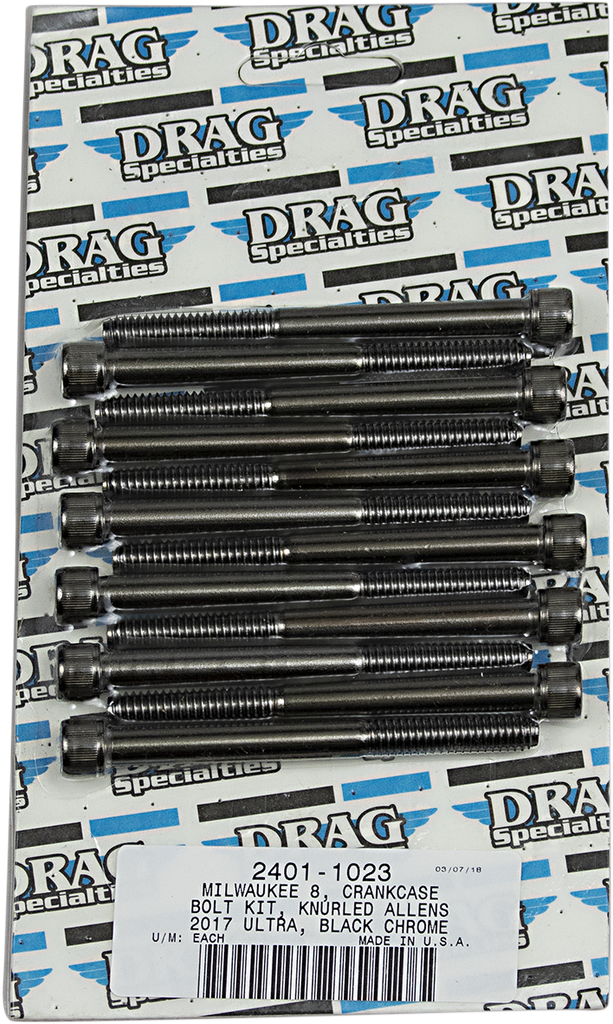 DRAG SPECIALTIES Bolt Kit M8 Crankcase Black/Chrome Knurled M-Eight Bolt Kit - Team Dream Rides