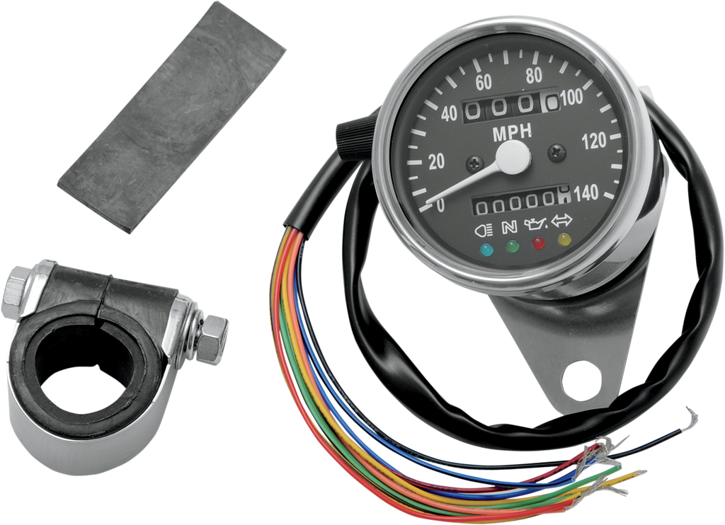 DRAG SPECIALTIES 2.4" MPH Mini Mechanical Speedometer with LED Indicators - Black Face - 2:1 Ratio 2.4" Mini Mechanical Speedometer with LED Indicators - Team Dream Rides