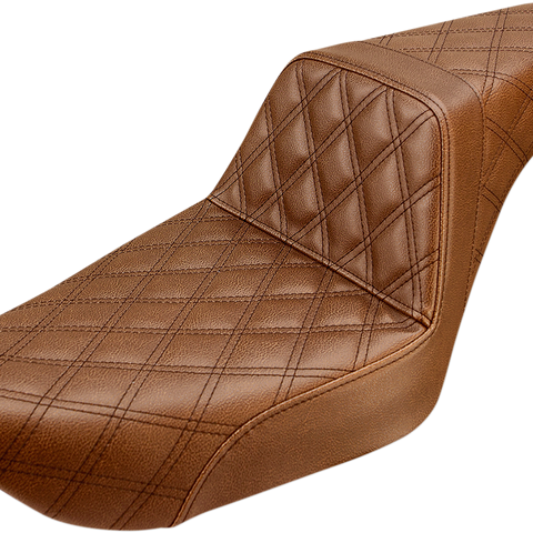 SADDLEMEN Step Up Seat - Lattice Stitched - Brown - Dyna Step Up Seat — Lattice Stitched - Team Dream Rides