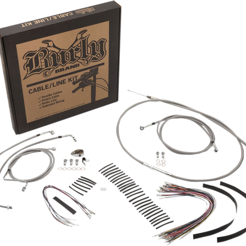 BURLY BRAND Complete Stainless Braided Handlebar Cable/Brake Line Kit For 13