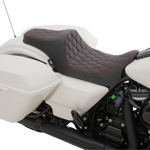 DRAG SPECIALTIES SEATS Predator III Seat - Double Diamond - Vinyl - Red Stitched - FL Predator III Seat - Team Dream Rides