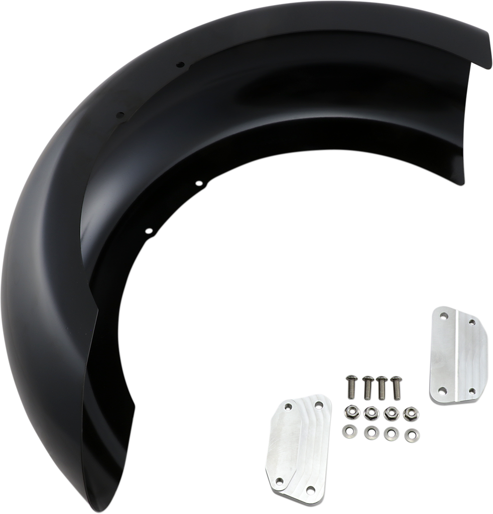 KLOCK WERKS Slicer Fender Kit - w/ Satin Blocks - Steel - 18" Hugger Front Fender with Mounting Blocks for Softail/Dyna - Team Dream Rides