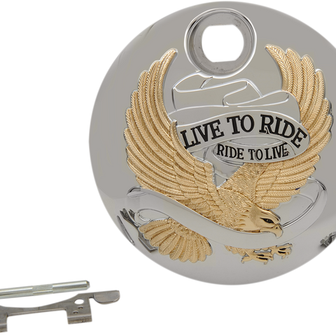 DRAG SPECIALTIES Live to Ride Console Door - Chrome With Gold 