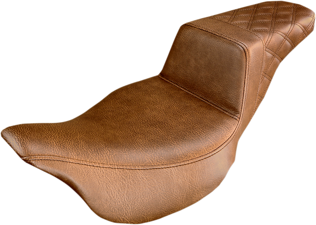 SADDLEMEN Step Up Seat - Rear Lattice Stitched - Brown - FLH Step Up Seat — Rear Lattice Stitch - Team Dream Rides