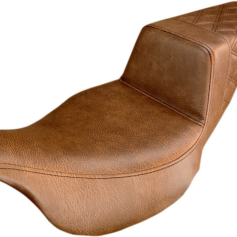 SADDLEMEN Step Up Seat - Rear Lattice Stitched - Brown - FLH Step Up Seat — Rear Lattice Stitch - Team Dream Rides
