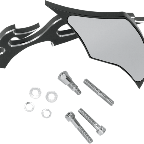 PRO-ONE PERF.MFG. Mirror - Flame - Black - Right Billet Aluminum Mirrors with Clear Glass — Flamed - Team Dream Rides