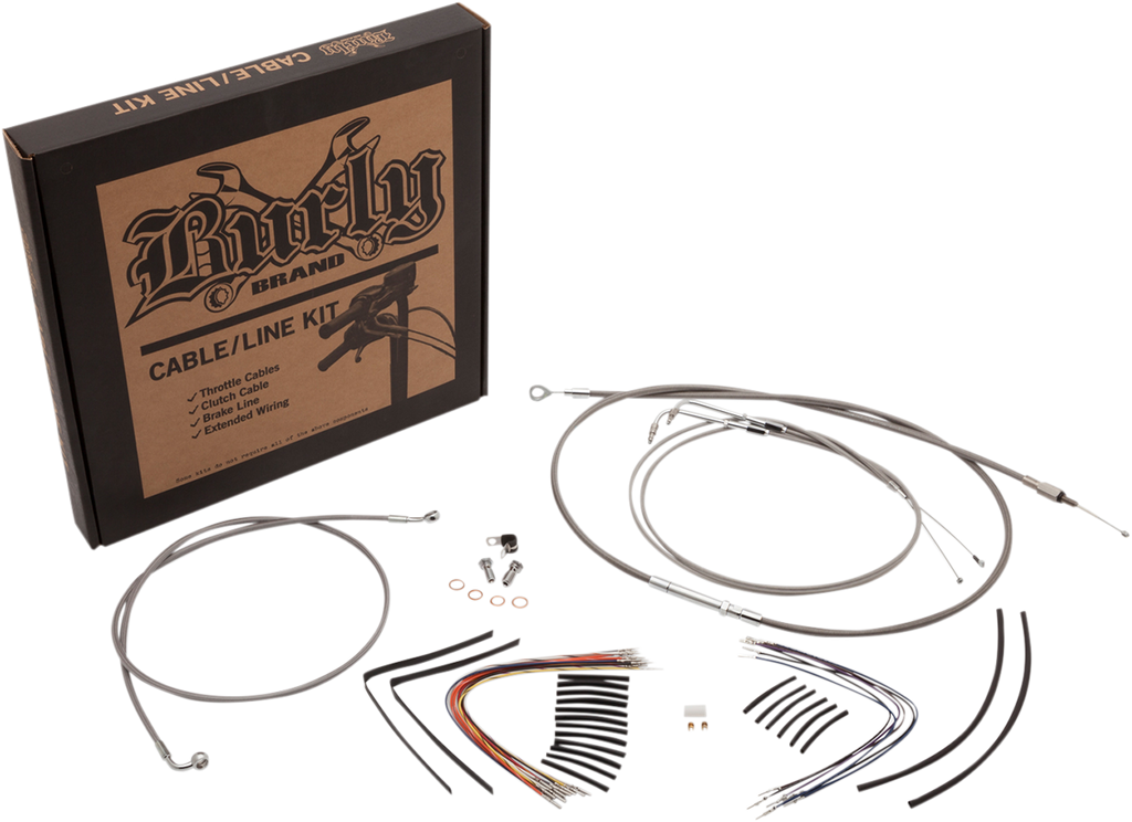 BURLY BRAND Complete Stainless Braided Handlebar Cable/Brake Line Kit For 15" Ape Hanger Handlebars And ABS Complete Stainless Braided Handlebar Cable/Brake Line Kit - Team Dream Rides