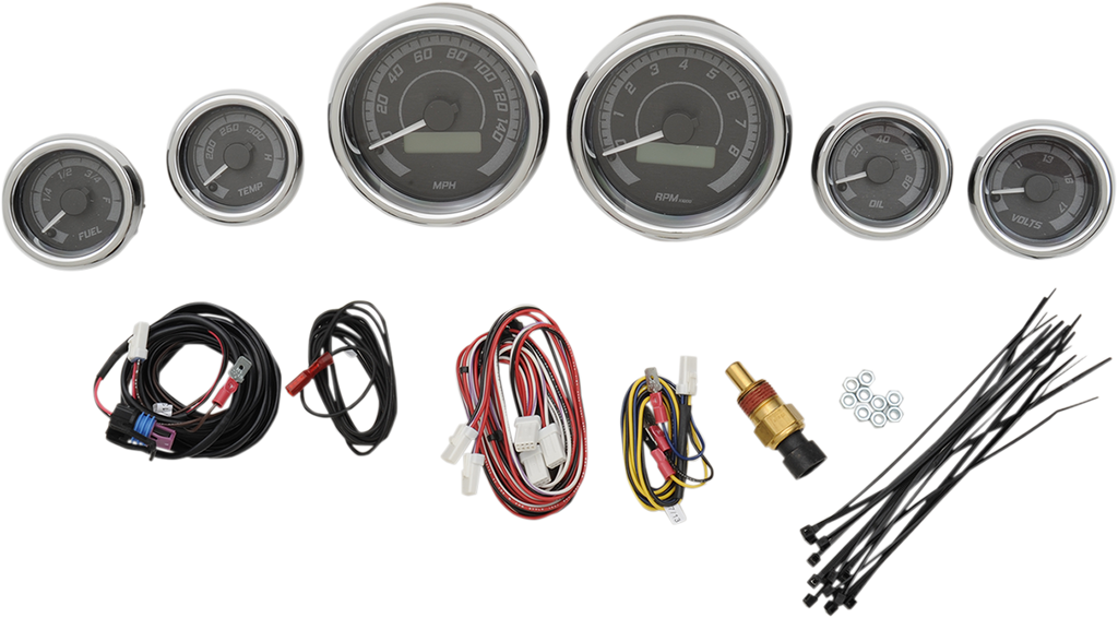 DAKOTA DIGITAL MVX-8K Series Analog/Digital 6-Gauge Kit - Chrome Bezel - Black Face with Gray Background MVX-8K Series Analog/Digital Gauge Kit — 8604KGC Model - Team Dream Rides