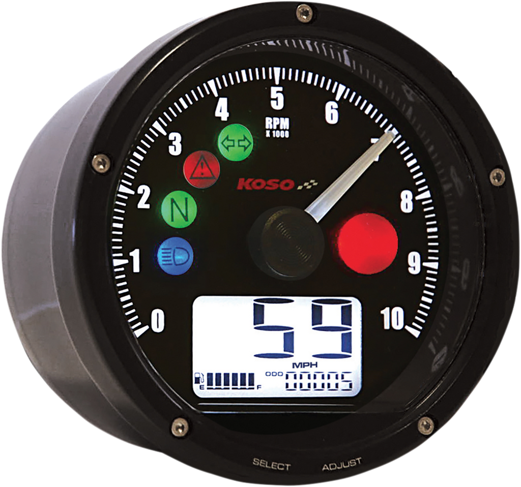 KOSO NORTH AMERICA TNT-01 Electronic Speedometer/Tachometer - Black Face - Black Housing - 3" Diameter x 1.75" D TNT-01 Electronic Speedometer/Tachometer - Team Dream Rides