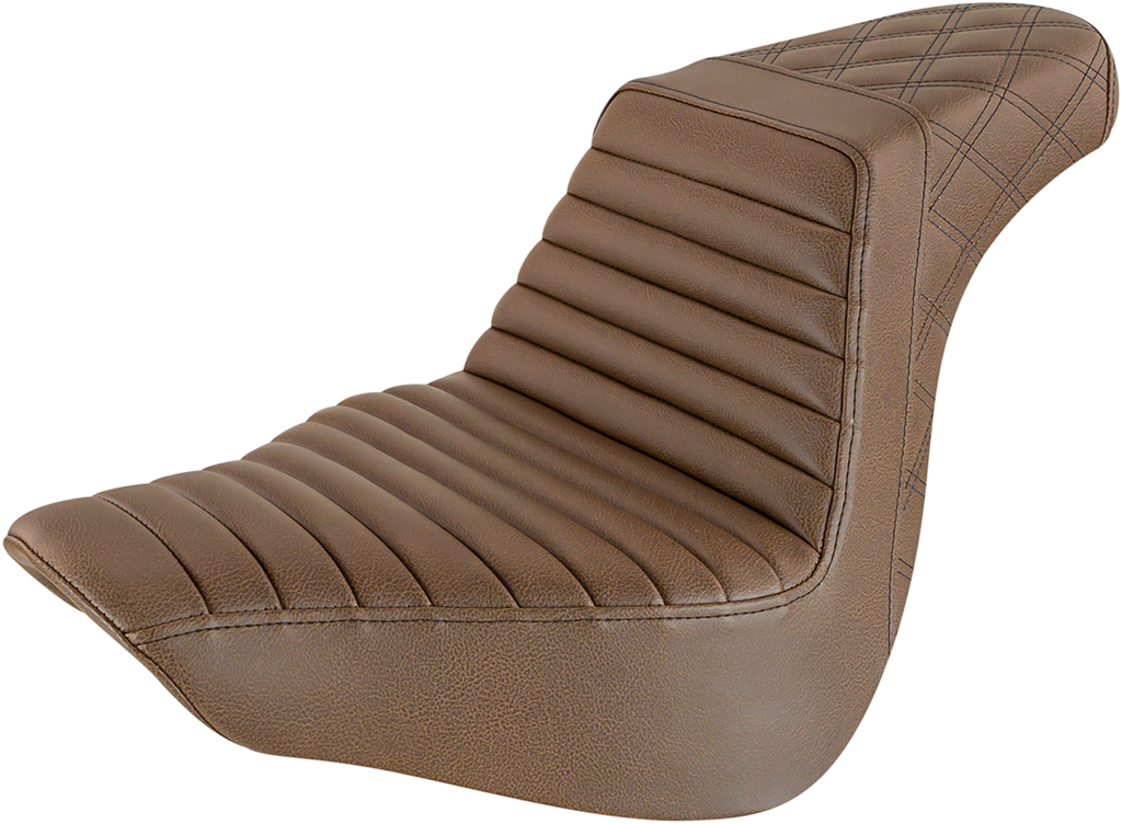 SADDLEMEN Step Up Seat - Lattice Stitched - Brown - Softail Step Up Seat — Lattice Stitched - Team Dream Rides