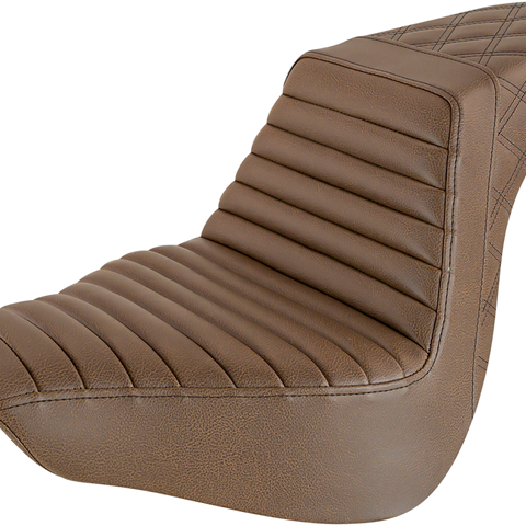 SADDLEMEN Step Up Seat - Lattice Stitched - Brown - Softail Step Up Seat — Lattice Stitched - Team Dream Rides