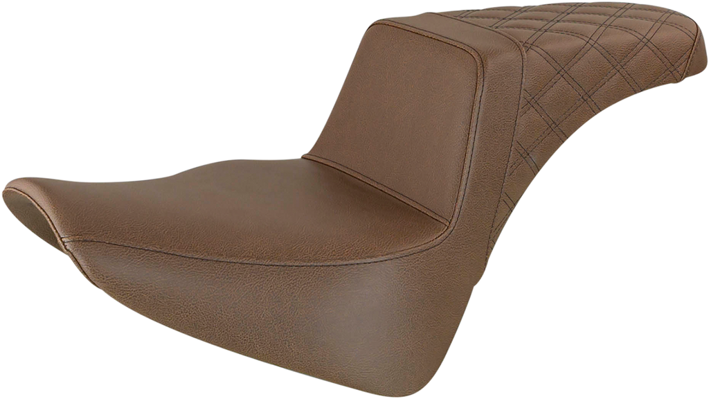 SADDLEMEN Step Up Seat - Passenger Lattice Stitched - Brown Step Up Seat — Rear Lattice Stitch - Team Dream Rides