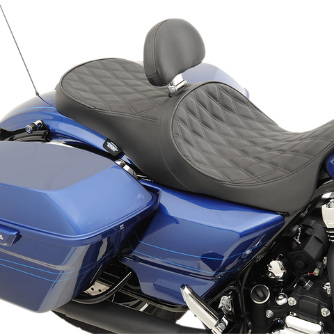 DRAG SPECIALTIES SEATS Low Forward Touring Seat - Diamond Forward Positioned 2-Up Low Profile Touring Leather Seat - Team Dream Rides