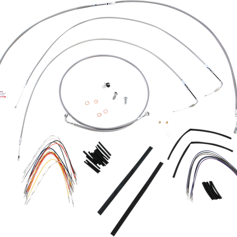 BURLY BRAND Complete Stainless Braided Handlebar Cable/Brake Line Kit For 14