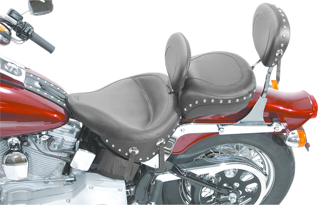 MUSTANG Wide Studded Seat - Driver's Backrest - Softail '00-'05 Wide-Style Solo Seat with Removable Backrest - Team Dream Rides