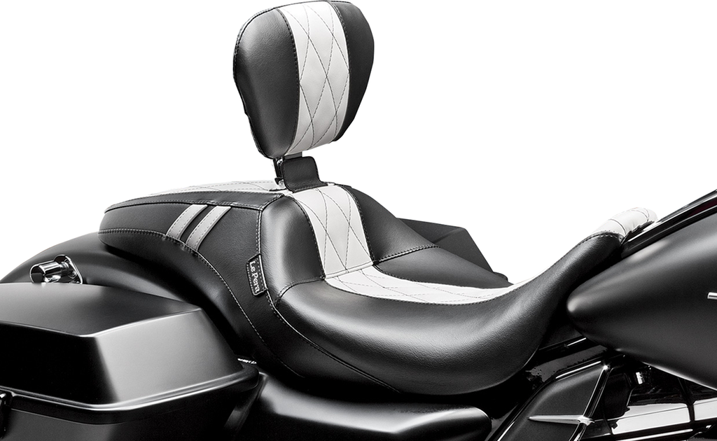 LE PERA Outcast Seat - White Diamond - FL '08-'19 Outcast GT 2-Up Seat with Backrest - Team Dream Rides