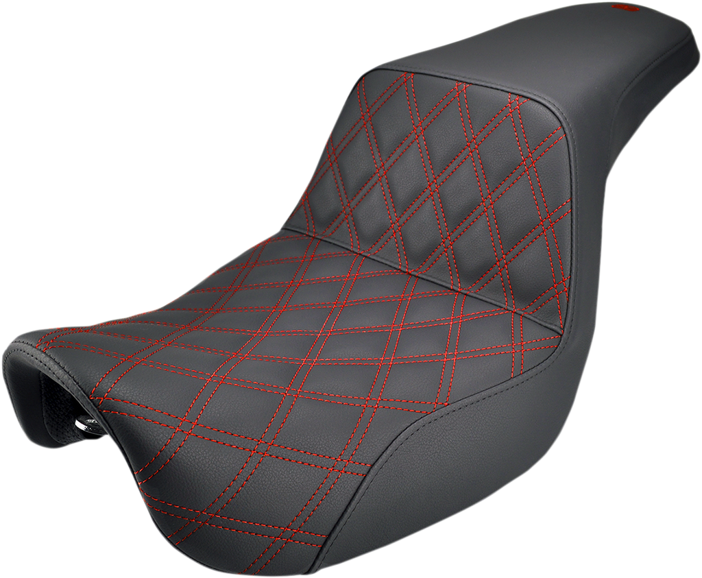 SADDLEMEN Step Up Seat - Lattice Stitched - Red Stitched - Dyna Step Up Seat — Lattice Stitched - Team Dream Rides