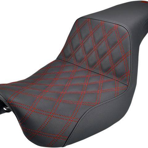 SADDLEMEN Step Up Seat - Lattice Stitched - Red Stitched - Dyna Step Up Seat — Lattice Stitched - Team Dream Rides