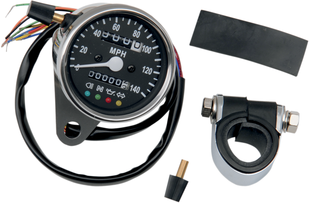 DRAG SPECIALTIES 2.4" MPH Mini Mechanical Speedometer with LED Indicators - Black Face - 2240:60 Ratio 2.4" Mini Mechanical Speedometer with LED Indicators - Team Dream Rides