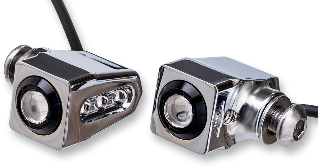 JOKER MACHINE Side-mount LED Turn Signals - Chrome/Red Single Rat Eye LED Turn Signals - Team Dream Rides