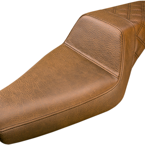 SADDLEMEN Step Up Seat - Rear Lattice Stitched - Brown - XL  with 3.3 Gallon Tanks Step Up Seat — Rear Lattice Stitch - Team Dream Rides