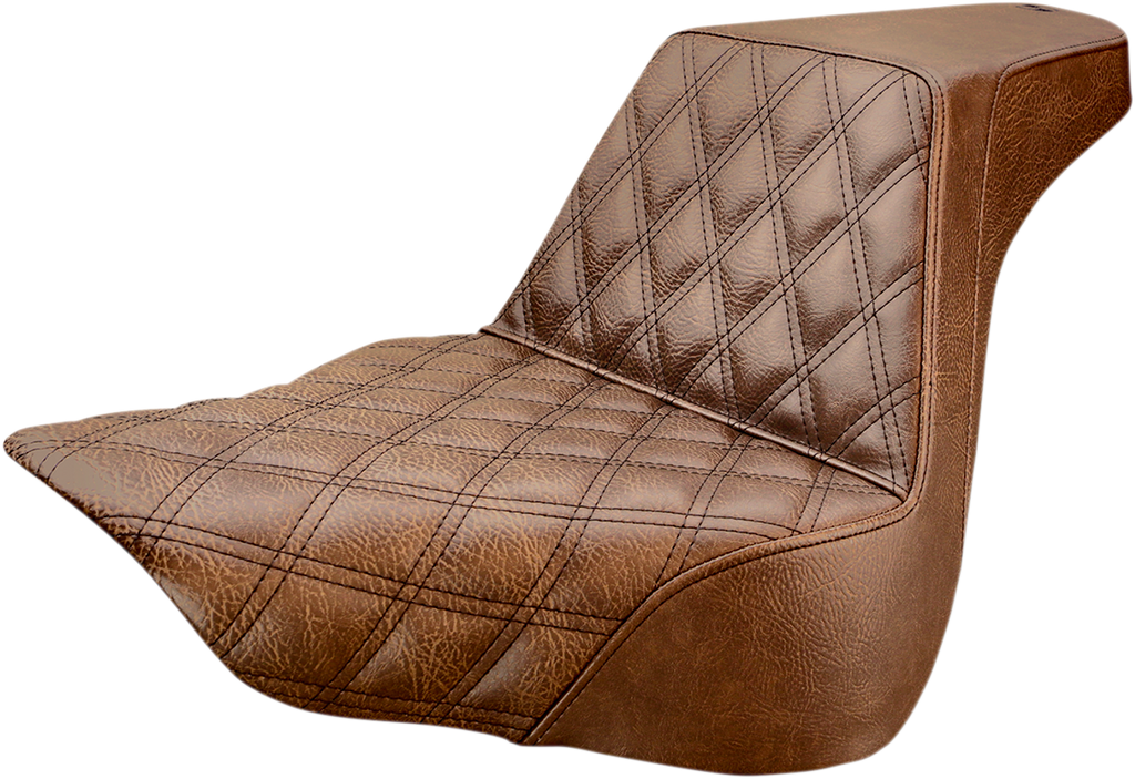 SADDLEMEN Step Up Seat - Driver's Lattice Stitched - Brown Step Up Seat — Front Lattice Stitch - Team Dream Rides