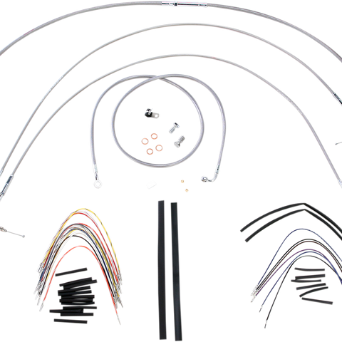 BURLY BRAND Complete Stainless Braided Handlebar Cable/Brake Line Kit For 16