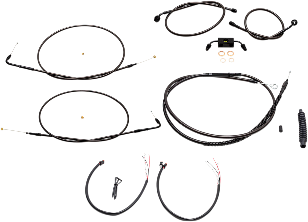 LA CHOPPERS Midnight 12" - 14" Cable Kit for FXDF w/ ABS Complete Stainless Braided Handlebar Cable/Brake Line Kit - Team Dream Rides