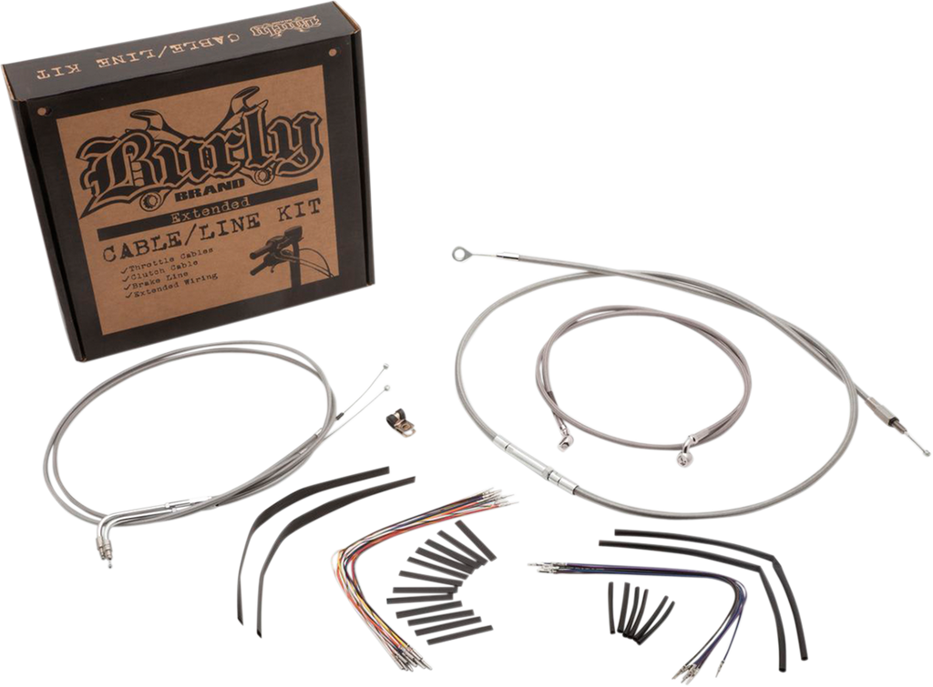 BURLY BRAND Complete Stainless Braided Handlebar Cable/Brake Line Kit For 14" Ape Hanger Handlebars Complete Stainless Braided Handlebar Cable/Brake Line Kit - Team Dream Rides