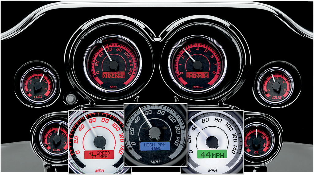 DAKOTA DIGITAL MVX-8K Series Analog/Digital 6-Gauge Kit - Black Bezel - White Face with Gray Background MVX-8K Series Analog/Digital Gauge Kit — 8600WGK Model - Team Dream Rides