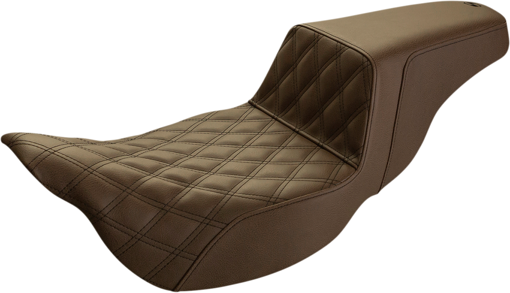 SADDLEMEN Step Up Seat - Lattice Stitched - Brown - FLH Step Up Seat — Front Lattice Stitch - Team Dream Rides