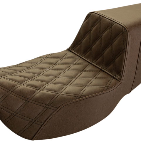SADDLEMEN Step Up Seat - Lattice Stitched - Brown - FLH Step Up Seat — Front Lattice Stitch - Team Dream Rides