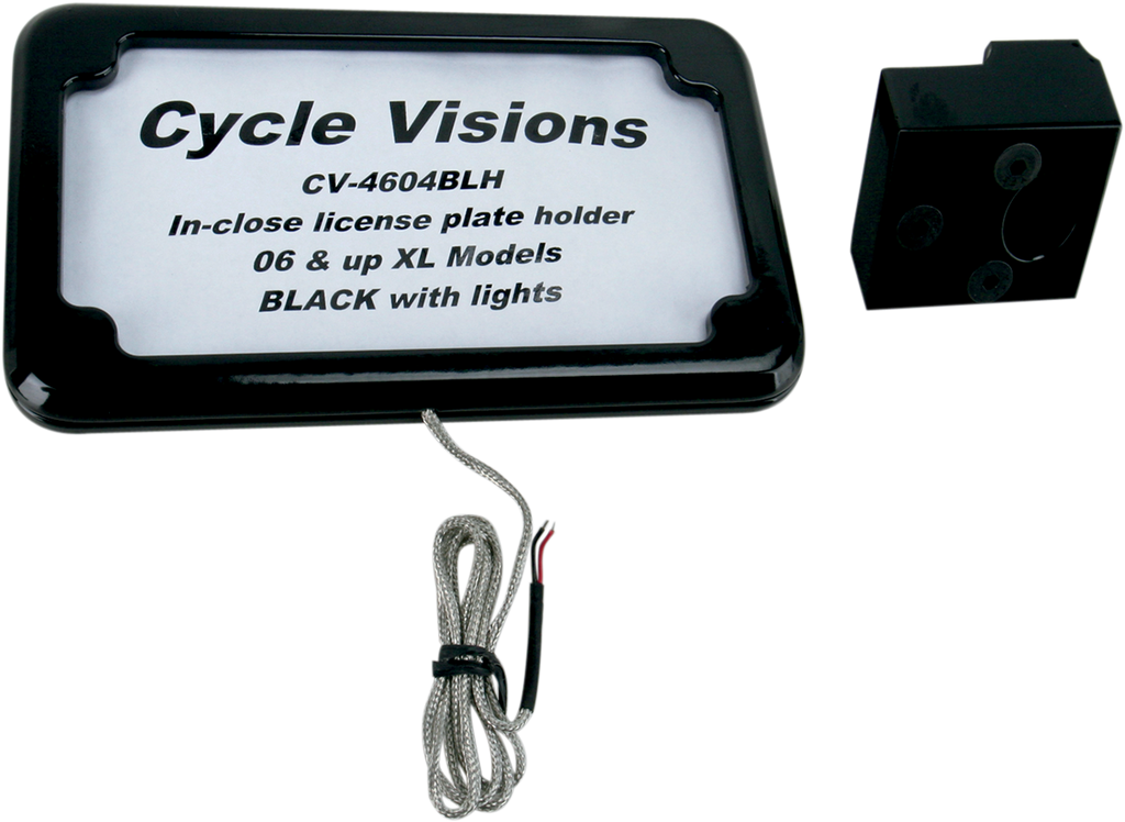 CYCLE VISIONS Horizontal License Plate Mount with Light - '05+ XL - Black In-Close License Plate Holder - Team Dream Rides