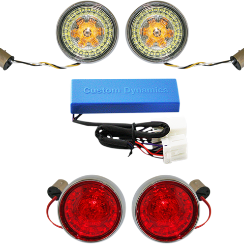CUSTOM DYNAMICS Full Bullet Turn Signal Conversion Kit  - Chrome Complete Front & Rear Turn Signal Conversion Kit with Bullet Bezel Lenses - Team Dream Rides