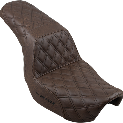 SADDLEMEN Step Up Seat - Lattice Stitched - Brown - Dyna Step Up Seat — Lattice Stitched - Team Dream Rides
