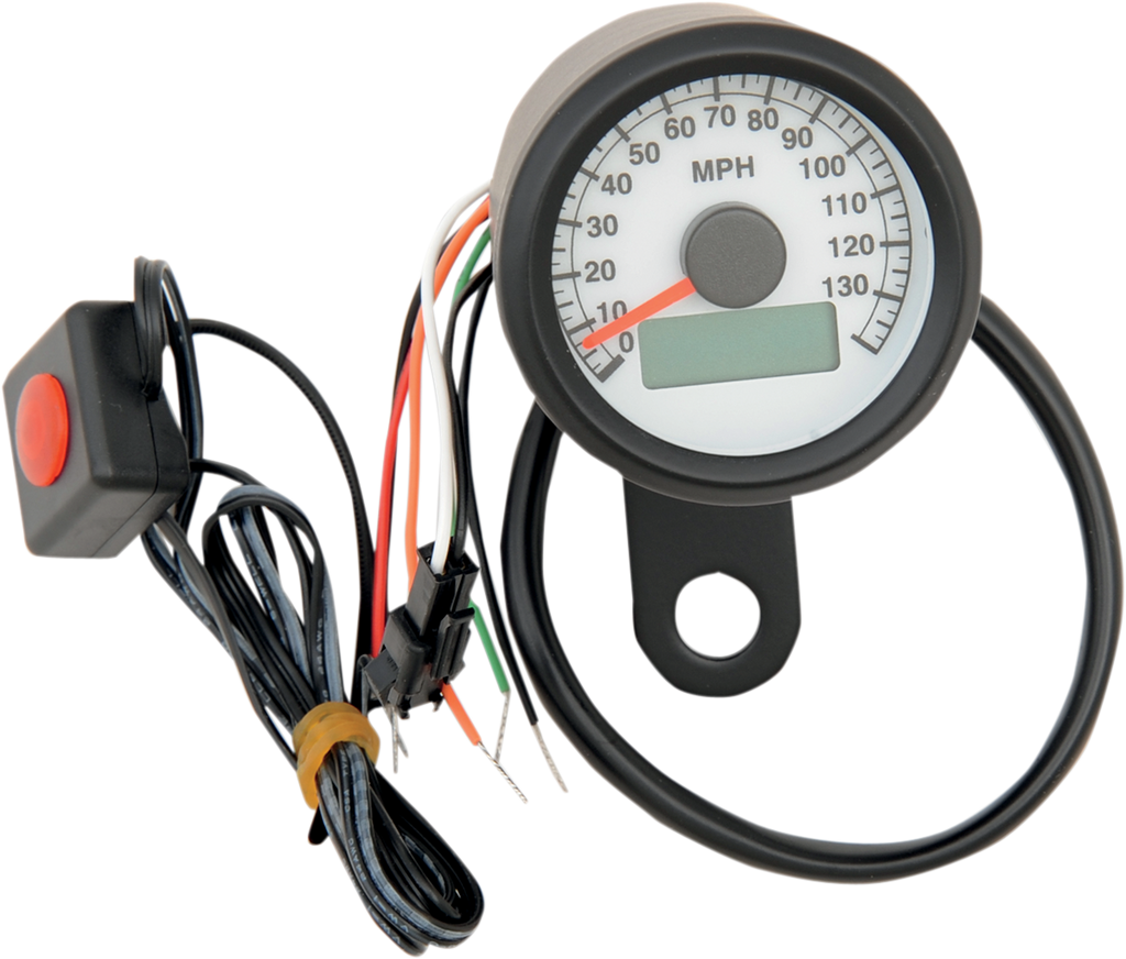 DRAG SPECIALTIES 1.87"MPH Programmable Mini Electronic Speedometer with Odometer/Tripmeter - Matte Black - White Face Programmable Mini Electronic Speedometer with Odometer/Tripmeter - Team Dream Rides