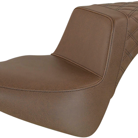SADDLEMEN Step Up Seat - Passenger Lattice Stitched - Brown Step Up Seat — Rear Lattice Stitch - Team Dream Rides
