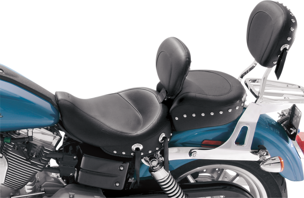 MUSTANG Wide Studded Solo Seat - Driver's Backrest - FXD '06-'17 Wide-Style Solo Seat with Removable Backrest - Team Dream Rides