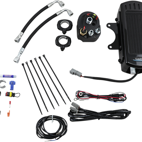 ULTRACOOL Oil Cooler Kit - Gloss Black - Side Mount - Softail 3.0 Side Mount Oil Cooler with Fan Kit for Softail - Team Dream Rides