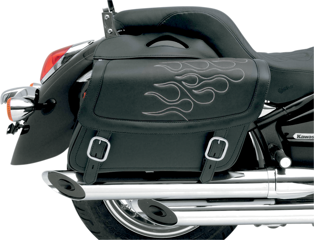 SADDLEMEN Flame Saddlebag - Silver - Large Highwayman Tattoo Saddlebags - Team Dream Rides