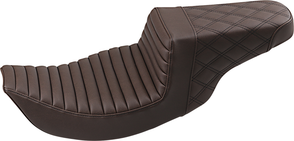 SADDLEMEN Step Up Seat - Tuck and Roll/Lattice Stitched - Brown -  FLH Step Up Seat — Tuck and Roll/Lattice Stitched - Team Dream Rides